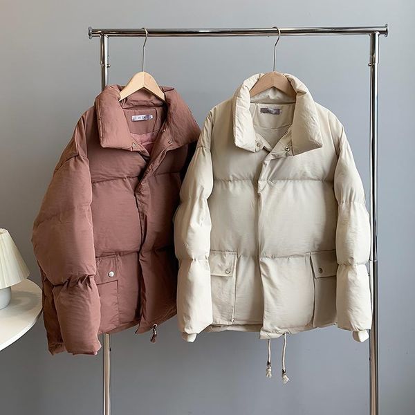 

2021 new women winter coat long sleeve stand collar warm thick coat women cotton jacket pure color casaco feminino, Black