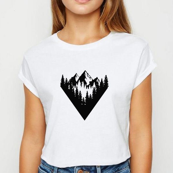 

plus size mountain t shirt women harajuku spring summer vestidos tshirt easy matching white simple round collar t-shirts