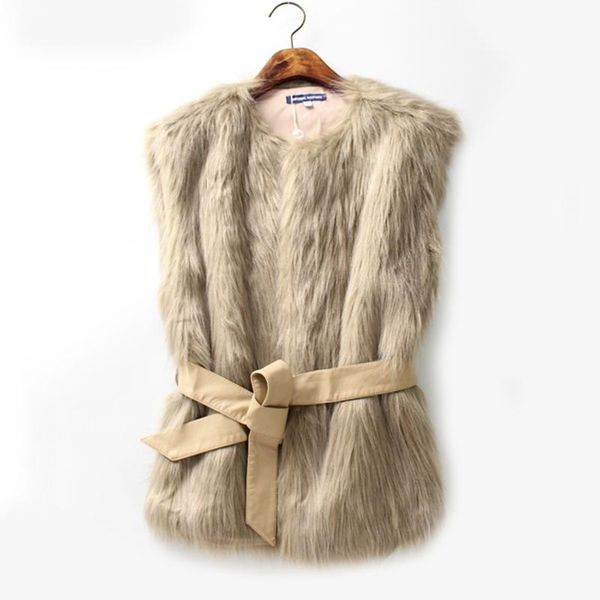 

faux fur vest coat women casual cardiagn jacket female fake fur sleeveless outwear with waistband 2020 women faux vest, Black