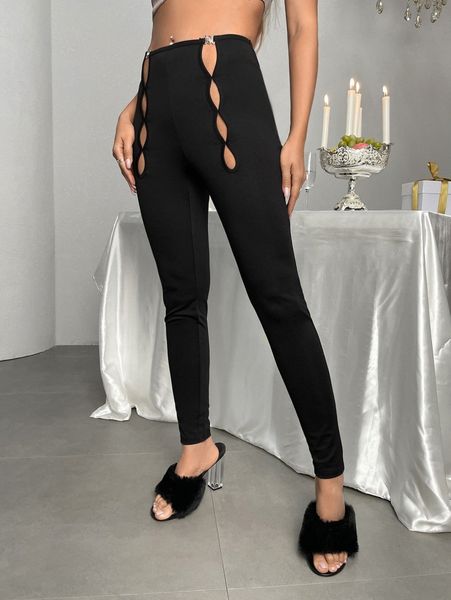 

ladder cut buckled detail leggings x4wz#, Black