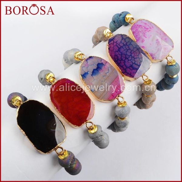 

borosa gold color rainbow fire onyx agates bracelets for women, drusy stone bracelet with 10mm titanium druzy stone beads g1432, Black