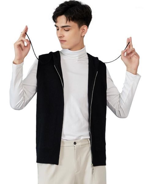 

zhili men's 100% cashmere full zip-up sleeveless sweater cardigan vest outwear jackets & coats with pockets1, White;black