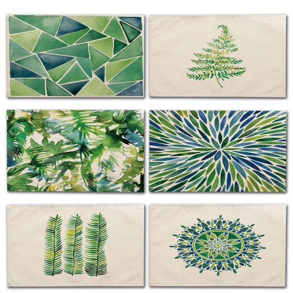 

1pcs green leaf plant pattern dining table mats kitchen placemat coaster cotton linen pad bowl cup mat 42*32cm home decor mp0029