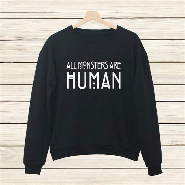

letter all monsters are human hoodies sweatshirts 2020 women casual kawaii harajuku new sweat clothing european korean, Black