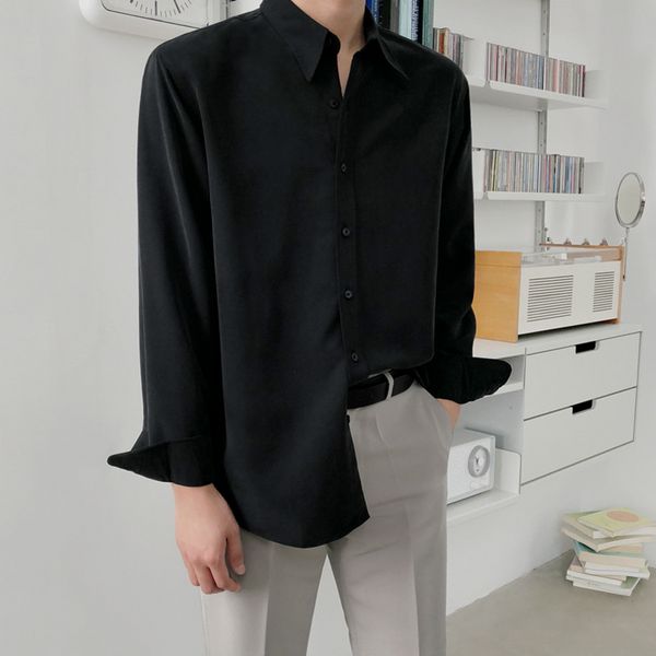 

men's long-sleeved shirt 2020 spring and summer new solid color comfortable long-sleeved shirt young fashion men's clothing, White;black
