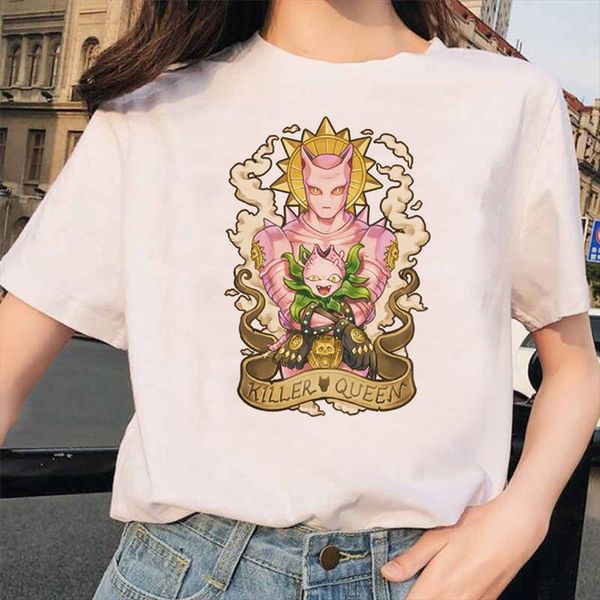 

jojo bizarre adventure funny t shirts for man woman japan anime printed tshirt casual jojo t shirt hip hop tees female, White