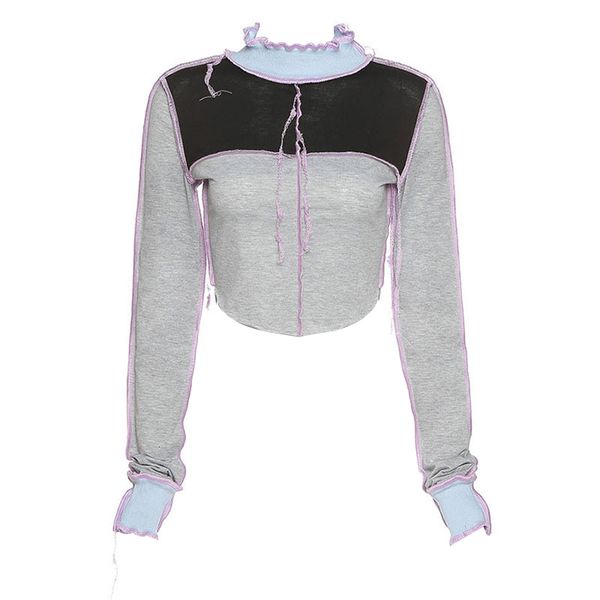 

women's patchwork female long sleeve pullover ruched contrast color t-shirt girls autumn winter clothes s-l, White