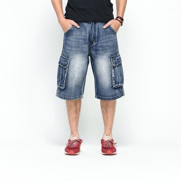 

new brand mens big size loose baggy short jeans for men boy's hip hop skateboard pants for rappers rap trousers blue hiphop1