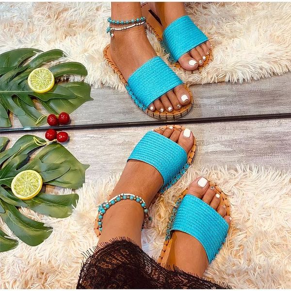 

summer women's slippers ladies soft bottom flat fashion woman slides ladies casual comfortable weave female footwear 2021 sewing #za8f, Black