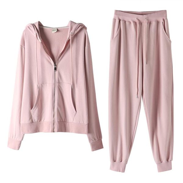 

women's tracksuits 2021 autumn hooded casual cotton two piece set hoodies and pants korean loose solid tracksuit women, Gray