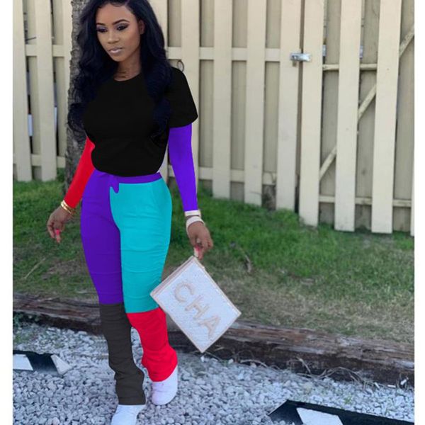 

hirigin autumn color matching patchwork women two piece outfits streetwear and pants sweat suit set casual conjunto mujer, Gray