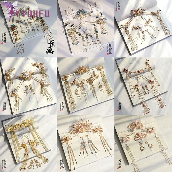 

brides hair accessories handmade long tassel vintage chinese classical wedding jewelry hair combs hairwear hanfu headdress