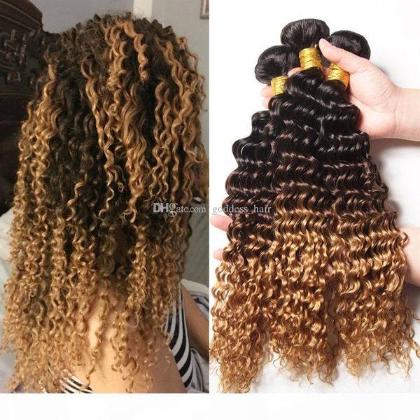 

new arrival honey blonde ombre hair weaves #1b 4 27 3 tone hair bundles 3 pcs lot kinky curly hair extensions, Black