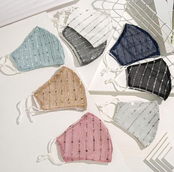 

shiny designer mask thin sequin cotton washable ear type anti dust mask 8 colors wholesale in stock1