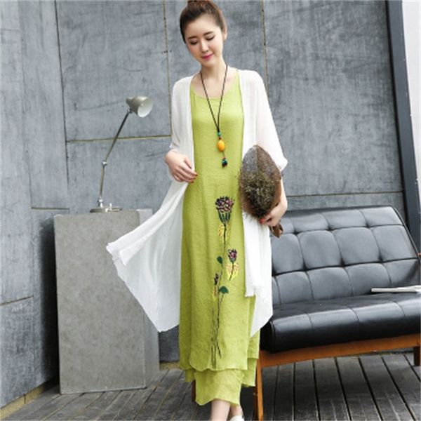 

2021 new summer female bathrobe dressed as floral linen cotton dresses vintage casual thin handle of two wxf941 tiles 2chr, Black;gray