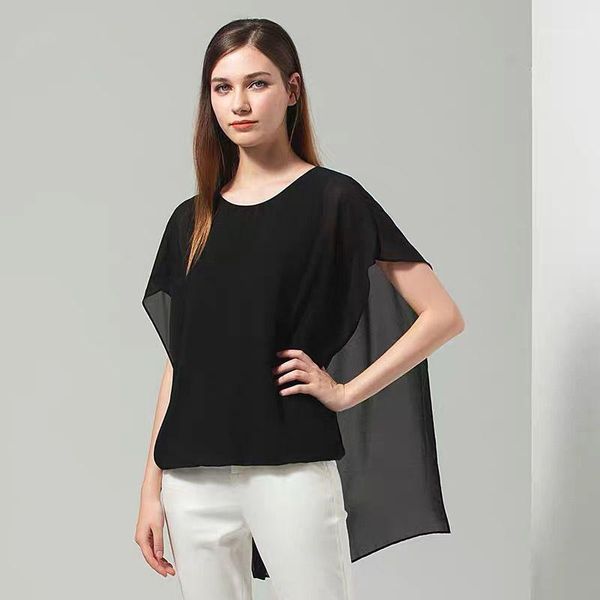 Frauen Solide Chiffon Bluse Büro Dame Elegante Top Sommer Grundlegende Tops Cape Shirts Casual Arbeit Tragen Bluse Plus Größe M-8XL1