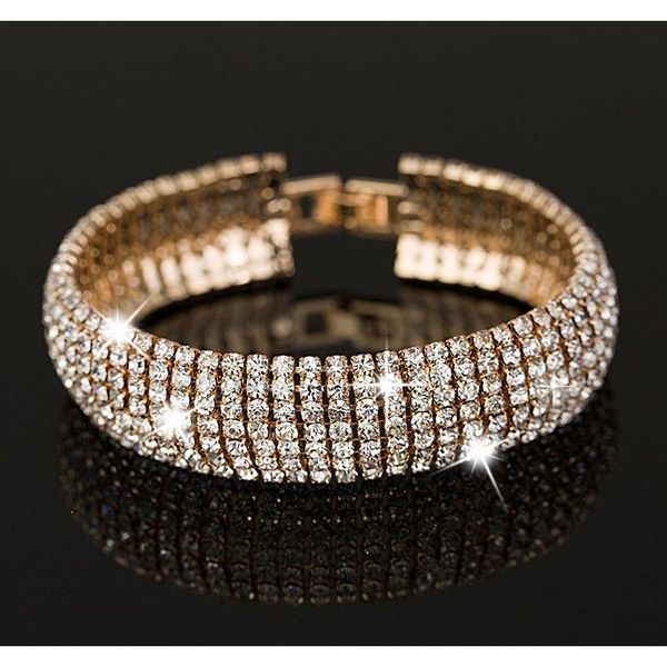 

factory price gold and silver plated classic crystal pave link bracelet bangle fashion full rhinestone jewelry for women eoe6y, Black