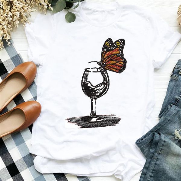 

women lady cartoon watercolor butterfly art painting 90s print tshirt shirt clothes graphic female t tee womens t shirt, White