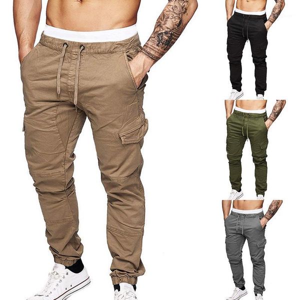 

mjartoria 2020 mens casual solid multi-pocket trousers slim drawstring cargo pants male autumn winter jogging sweatpants 3xl1, Black