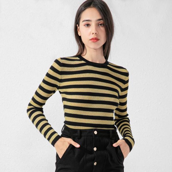 

new women's wear striped long sleeve knitted cashmere bottoming and pullover pullover pulloversweater pulloverslim fitting sweater in a, White;black