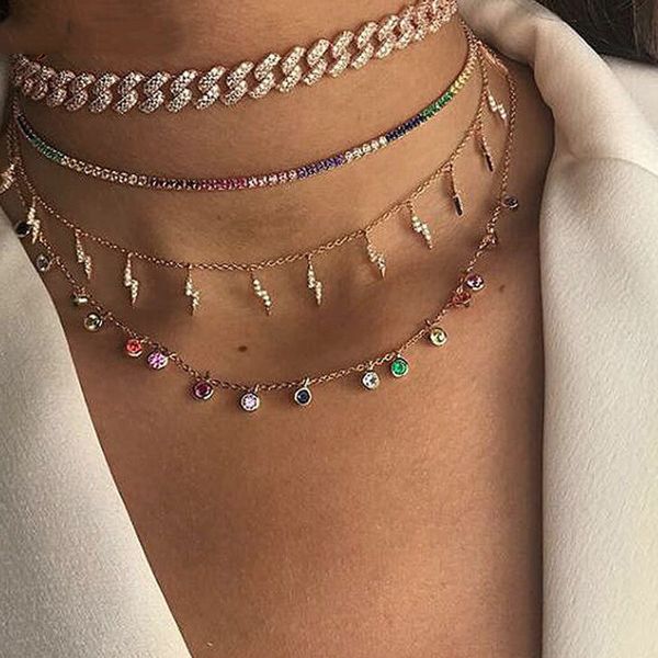 

silver color hip hop bling wide big cool men boy chain necklace adjust open size iced out miami curb cuban link chain cz chocker t200113