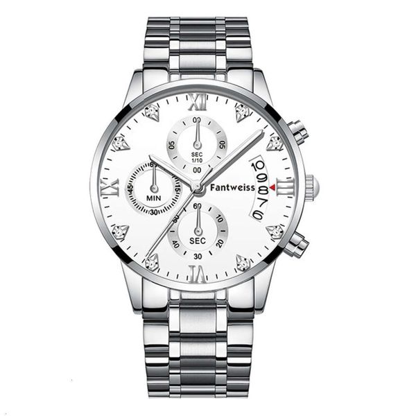 

watch multi fashion function trend men's luminous big dial men's watch waterproof student quartz watch pointer white circle, Slivery;brown