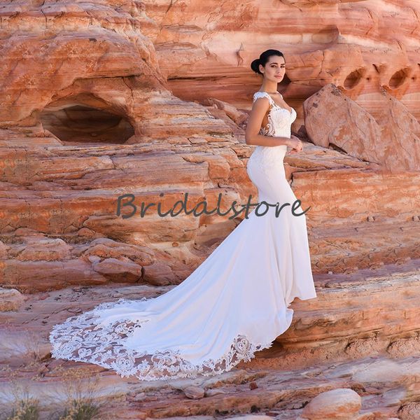 

amazing mermaid white wedding dresses for beach wedding see through back lace bohemian wedding dress 2021 satin lace sweep train bridal gown