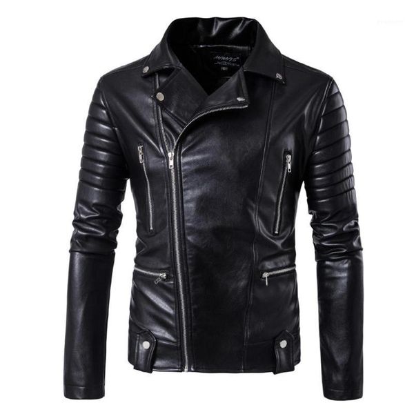 

moto biker men faux leather jacket turn-down collar bomber jackets and coats patchwork motorcycle overcoat1, Black