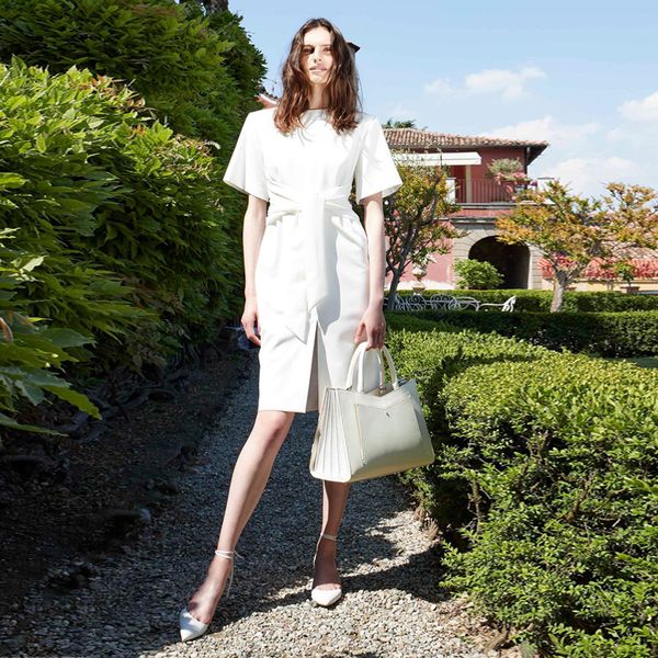 

white dress elegant female runway 2021 spring and summer new sleeve short commuter belt slimming party midi dresses acid, Black;gray