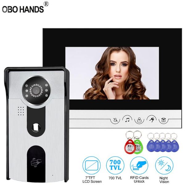 

video door phones 7'' tft color wired phone intercom rfid access system 2 monitor camera with bell 700tvl waterproof keyfob unlock