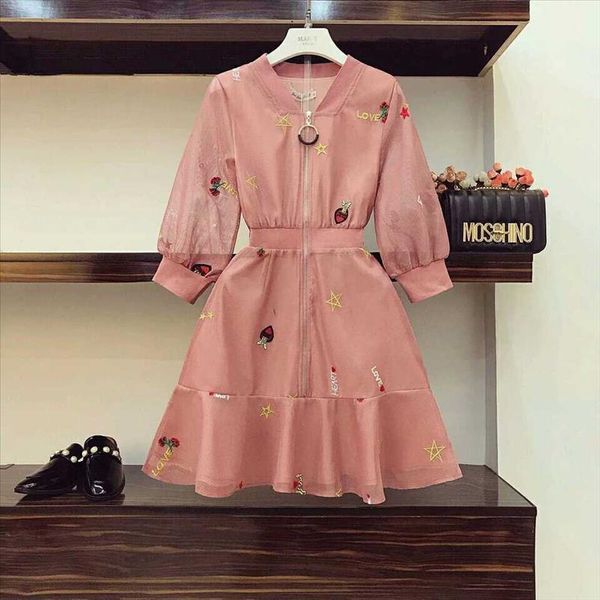 

2020 women autumn summer v neck mesh embroidery casual mermaid mini dresses vestidos vrouw jurk robe femme kobieta sukienka, Black;gray