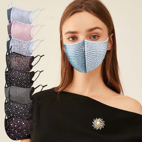 DHL Fashion Maschera antipolvere per il viso Bling Diamond Protettiva PM2.5 Maschere per la bocca Lavabili Riutilizzabili Donne Strass colorati