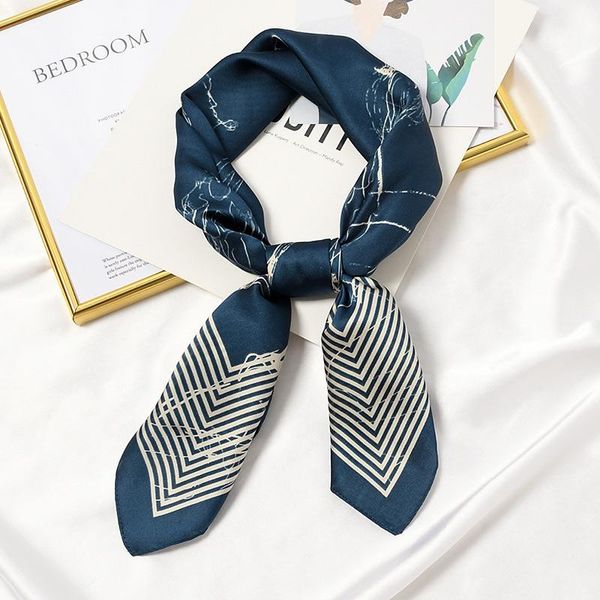 

women square silk scarf abstract painting small print foulard head bandana soft neckwear new, Blue;gray