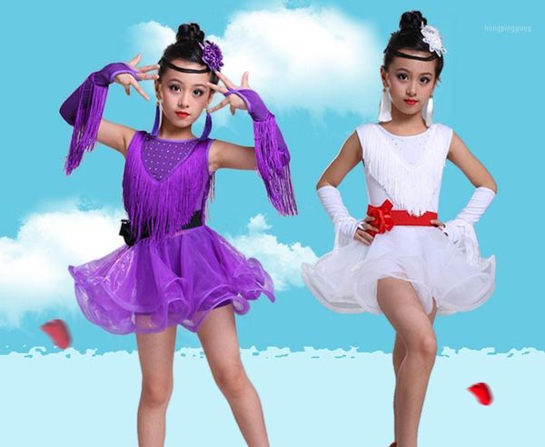 

tassel latin dance dress for girls children salsa tango ballroom dancing dress competition costumes kids practice dance clothing1, Black;red