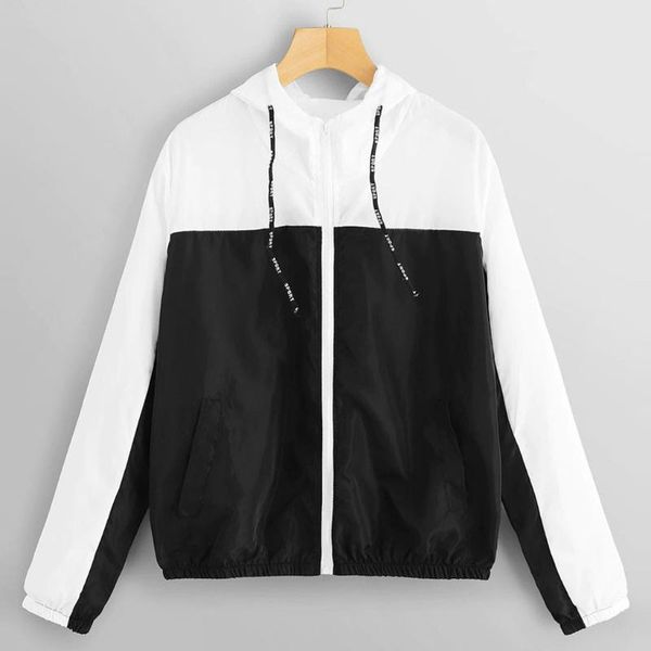 

women jacket coat long sleeve hooded windbreaker new fashion female patchwork zipper loose matching pocket coat outwear, Black;brown