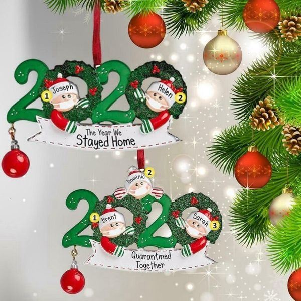 

2020 christmas tree ornament family of 2 3 4 5 santa claus we stay home pendant ornament social distancin xmas party decoration ljjp50399qq