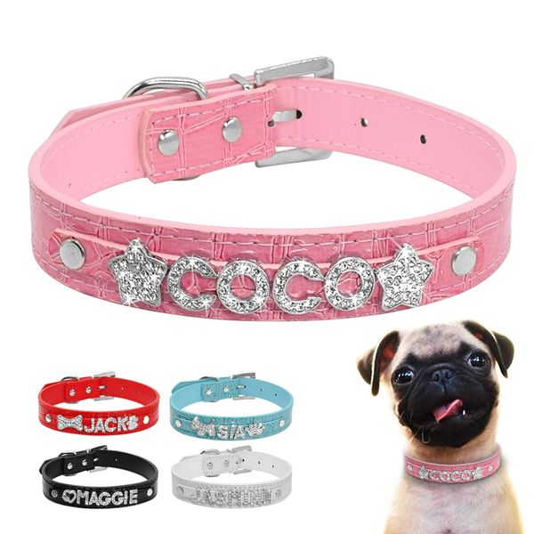 

leather necklace with custom rhinestone pet, necklace, cat dog for small and medium size, dijes name, xs s m l