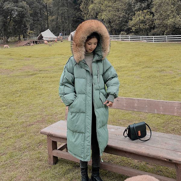 

fashion long hooded down parka ladies coat new warm winter jacket women loose big fur collar oversize chic coat female 201014, Black