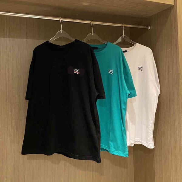 

2022 factory wholesale new ba + paris couple letter wave print loose casual sports crew neck short sleeve t-shirt, White