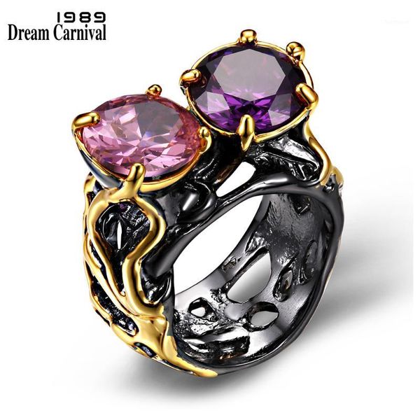 

dreamcarnival 1989 super big european design cz solitaire jewelry vintage anillos mujer anel black gold color women rings r091, Golden;silver