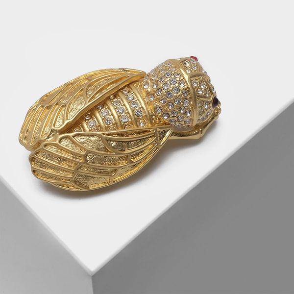 

amorita boutique retro three-dimensional golden cicada insect brooch 201009, Gray