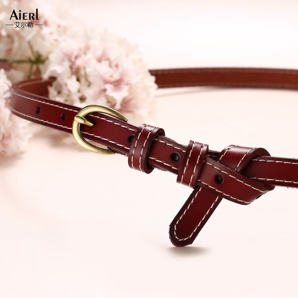 

slim female decoration simple and versatile fashion leather lady korean casual pin buckle cowhide belt, Black;brown