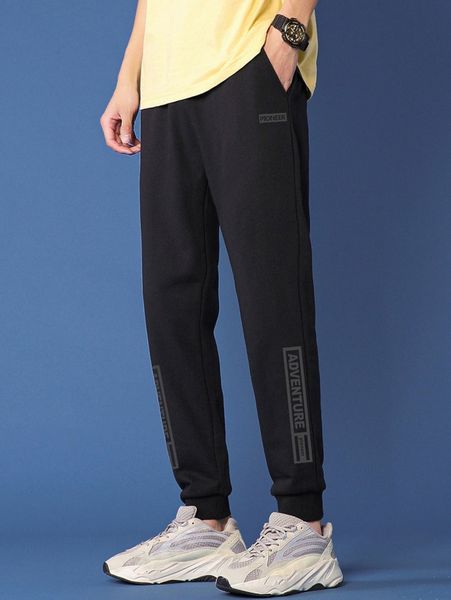 

men letter graphic sweatpants c1x7#, Black