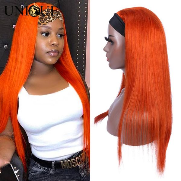 

lace wigs ginger orange colored human hair wig straight none front brizilian machine made headband for black women, Black;brown