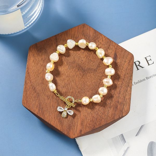 

micro inlay craft zircon little bee high sense lightbracelet ins chain woman natural pearl bracelet natural pearl xq8ve, Golden;silver