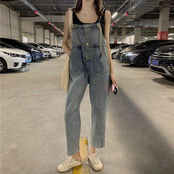 

women dungarees fashion chic denim jumpsuit summer sashed harem playsuit hong kong vintage jeans overalls sleeveless bodysuit, Black;white