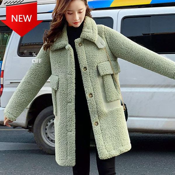 

outside female outwear jackets fashion solid big pocket snow wearcoat women long faux fur jacket coat autumn winter faux fur, Black