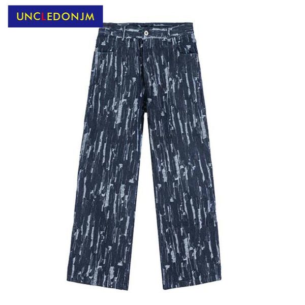 

men's jeans uncledonjm ripped for men streetwear women baggy loose distressed hip hop mens korean fashion clothing t2-a206, Blue