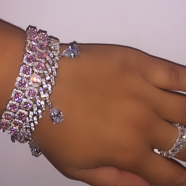 Bracciale rapper da donna ghiacciato Hip Hop Bling con strass pieno pavimentato con goccia a goccia Cz Miami Bracciale a catena a maglia cubana Commercio all'ingrosso di gioielli