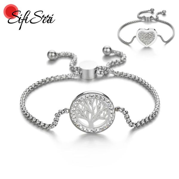 

charm bracelets sifisrri hollow tree of life zirconia heart bracelet stainless steel adjustable chain for women wedding gift, Golden;silver